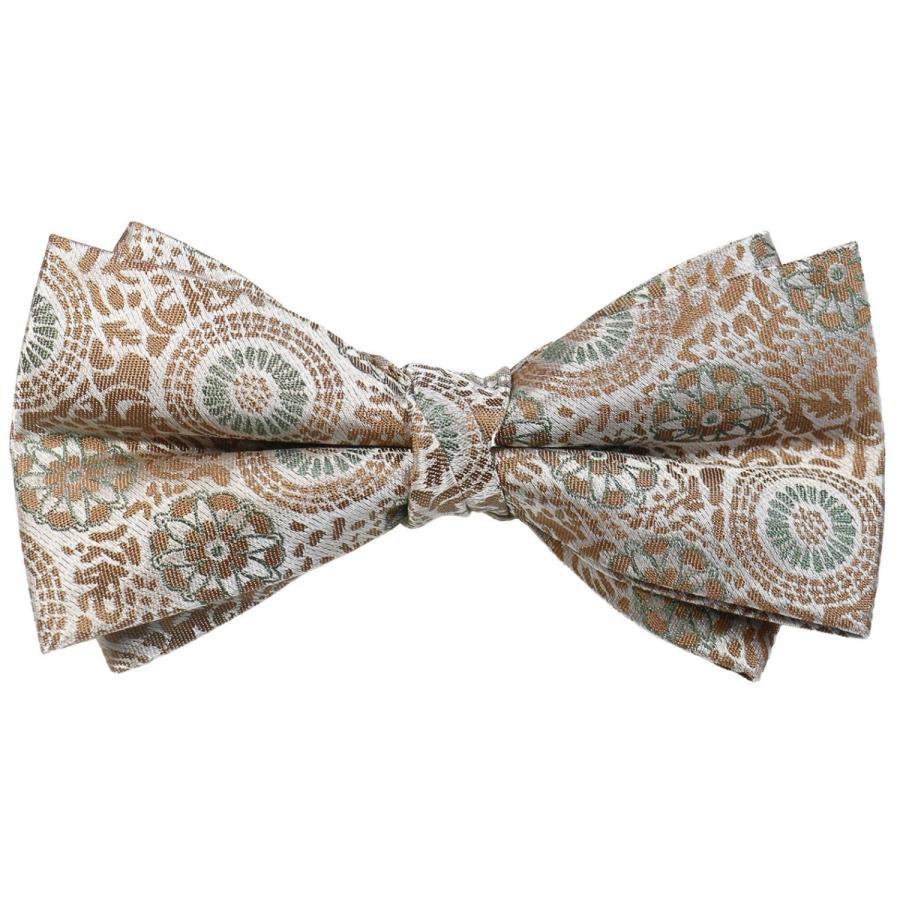 蝶ネクタイ ブラウン モスグリーン 花 紋章 ボウタイ 簡易装着 簡単 パーティー フォーマル メンズアクセサリー |  | 01
