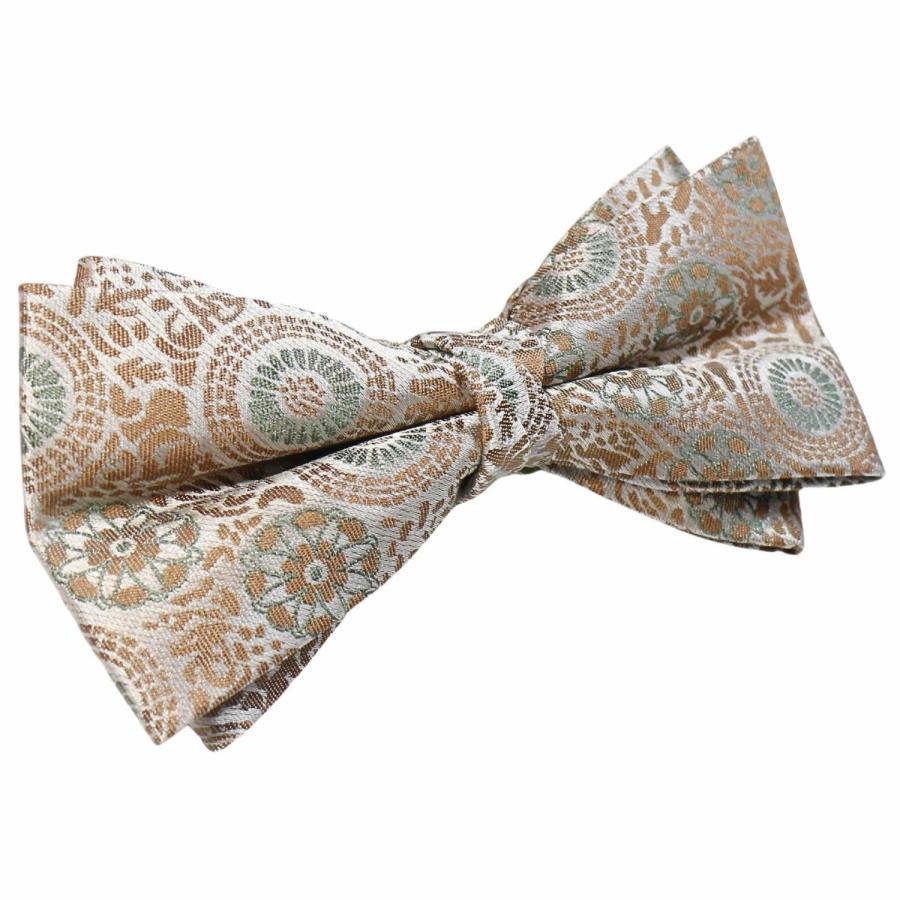 蝶ネクタイ ブラウン モスグリーン 花 紋章 ボウタイ 簡易装着 簡単 パーティー フォーマル メンズアクセサリー |  | 02