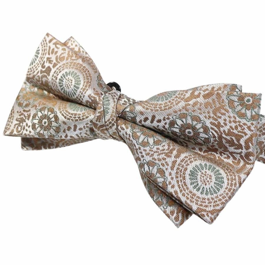 蝶ネクタイ ブラウン モスグリーン 花 紋章 ボウタイ 簡易装着 簡単 パーティー フォーマル メンズアクセサリー |  | 03