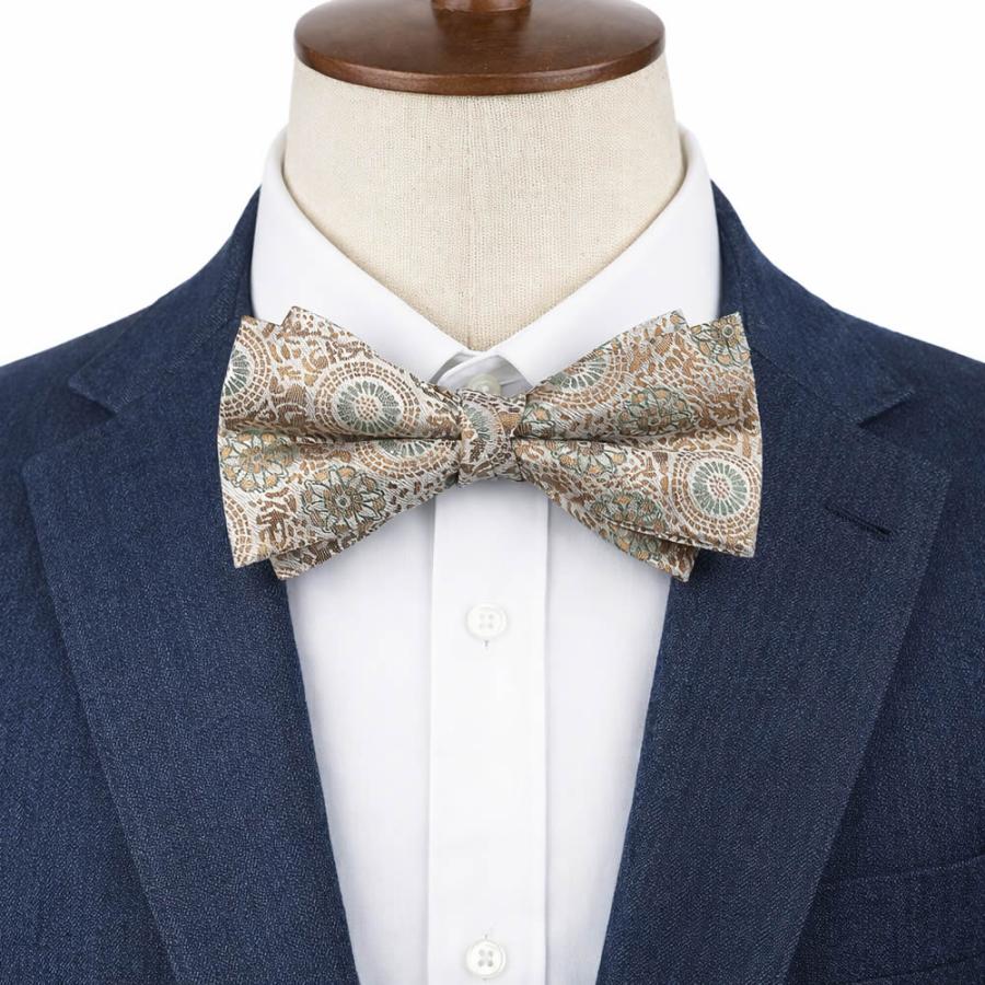 蝶ネクタイ ブラウン モスグリーン 花 紋章 ボウタイ 簡易装着 簡単 パーティー フォーマル メンズアクセサリー |  | 06