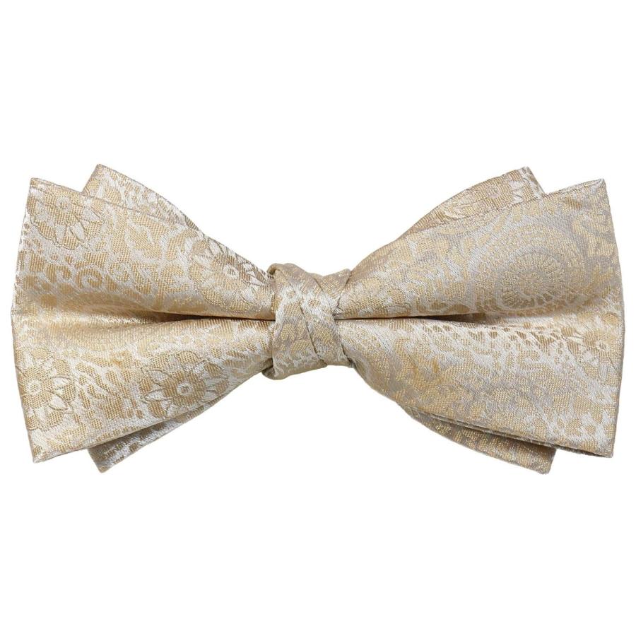 蝶ネクタイ ベージュ 花 紋章 ボウタイ 簡易装着 簡単 パーティー フォーマル メンズアクセサリー |  | 01