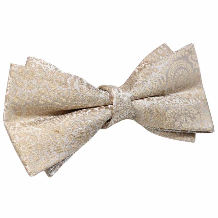 蝶ネクタイ ベージュ 花 紋章 ボウタイ 簡易装着 簡単 パーティー フォーマル メンズアクセサリー |  | 02