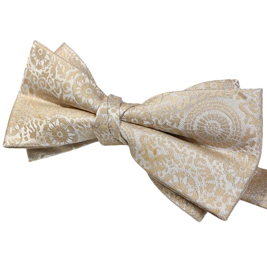 蝶ネクタイ ベージュ 花 紋章 ボウタイ 簡易装着 簡単 パーティー フォーマル メンズアクセサリー |  | 03