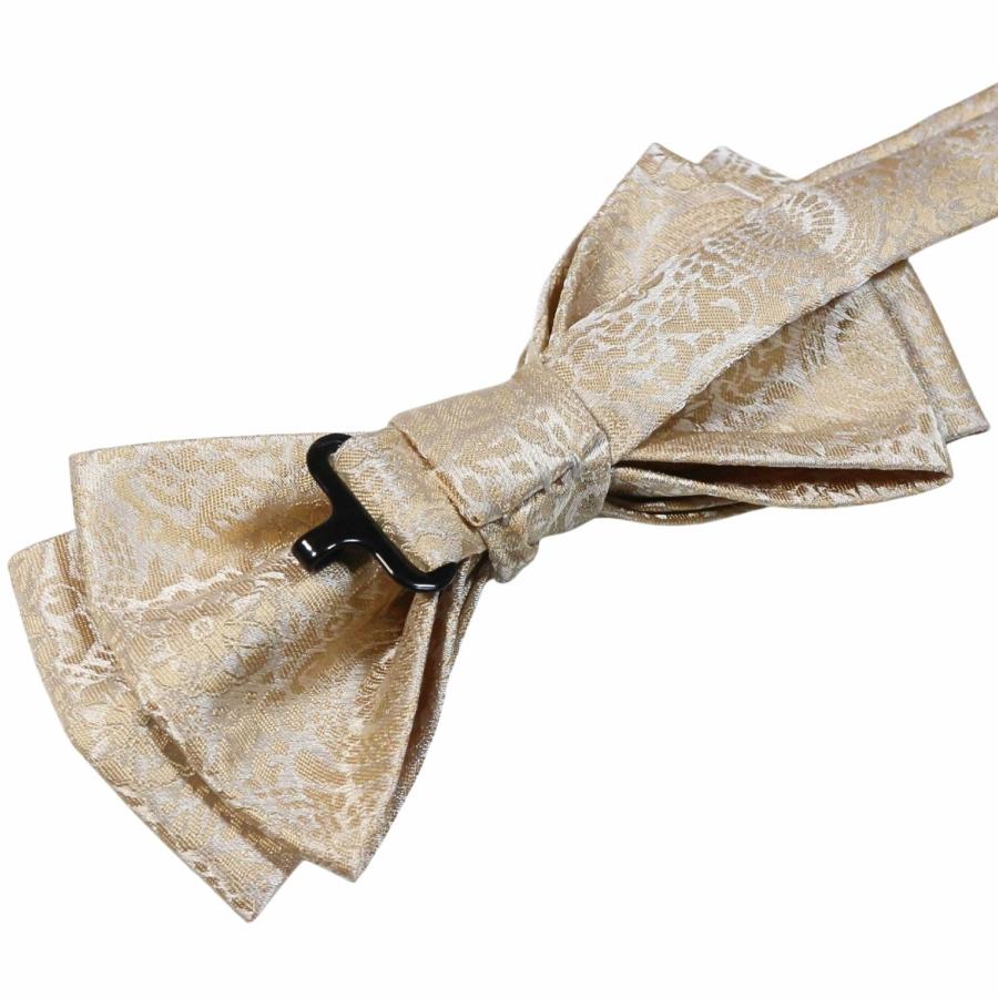 蝶ネクタイ ベージュ 花 紋章 ボウタイ 簡易装着 簡単 パーティー フォーマル メンズアクセサリー |  | 04