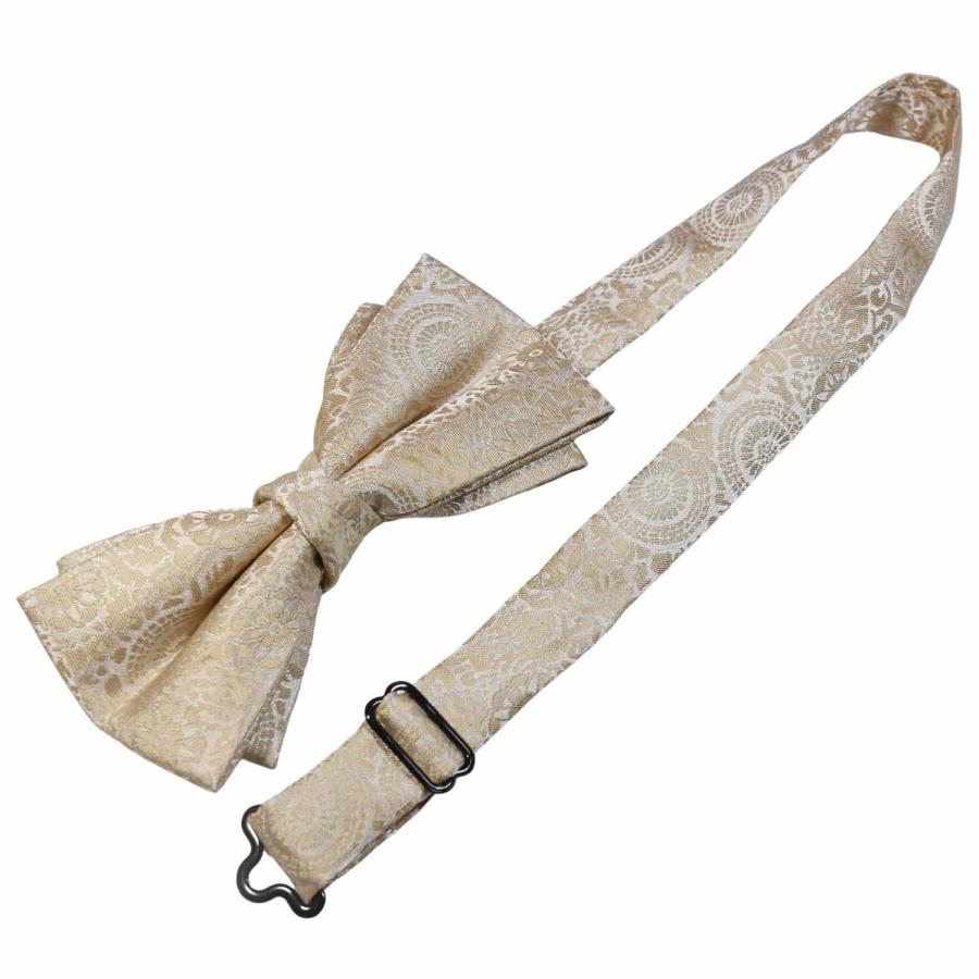 蝶ネクタイ ベージュ 花 紋章 ボウタイ 簡易装着 簡単 パーティー フォーマル メンズアクセサリー |  | 05