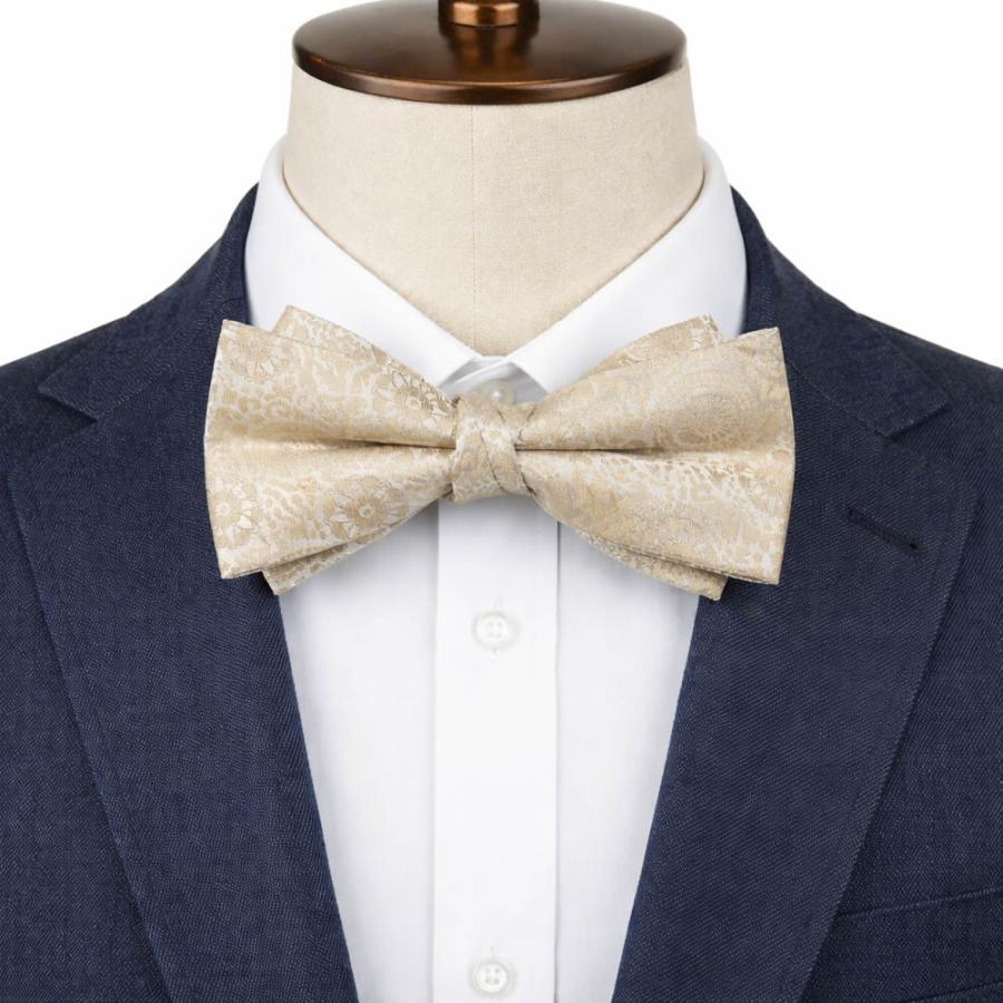 蝶ネクタイ ベージュ 花 紋章 ボウタイ 簡易装着 簡単 パーティー フォーマル メンズアクセサリー |  | 06