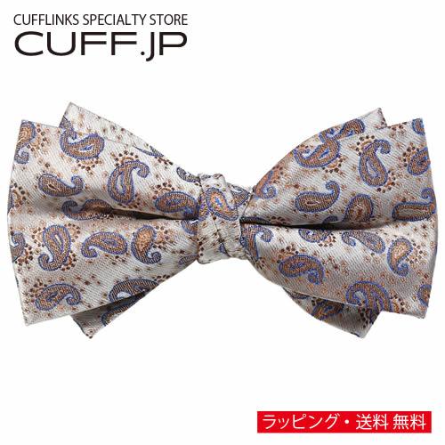 蝶ネクタイ ブルー オレンジ シルバー ペイズリー ボウタイ 簡易装着 簡単 パーティー フォーマル メンズアクセサリー | 