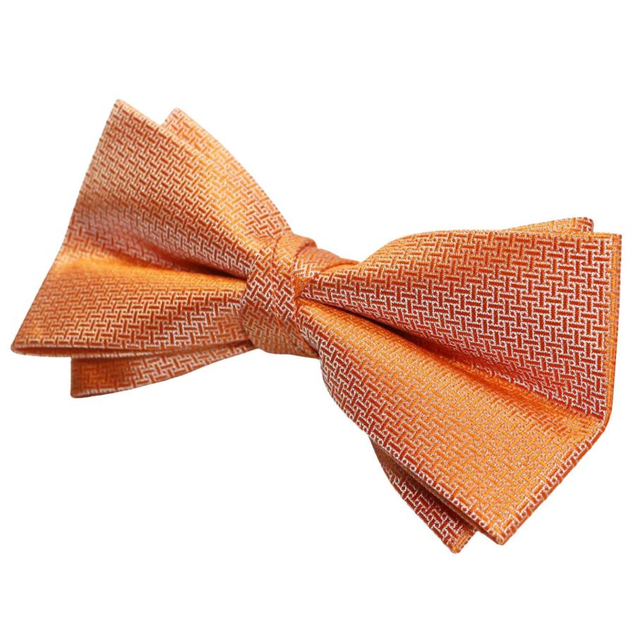 蝶ネクタイ オレンジ 無地 ジオメトリック織 変形 ボウタイ 簡易装着 簡単 パーティー フォーマル メンズアクセサリー |  | 03