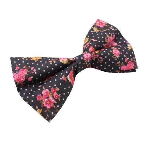 蝶ネクタイ ブラック ドットフラワー ボウタイ 簡易装着 簡単 パーティー フォーマル メンズアクセサリー |  | 01