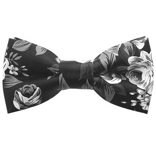蝶ネクタイ ブラック ローズ 花柄 レザー ボウタイ 簡易装着 簡単 パーティー フォーマル メンズアクセサリー |  | 01
