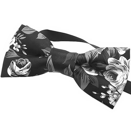 蝶ネクタイ ブラック ローズ 花柄 レザー ボウタイ 簡易装着 簡単 パーティー フォーマル メンズアクセサリー |  | 03