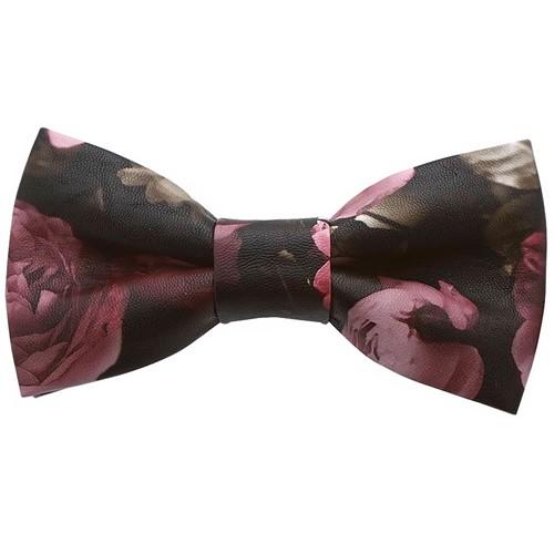 蝶ネクタイ ピンク ローズ 花柄 レザー ボウタイ 簡易装着 簡単 パーティー フォーマル メンズアクセサリー |  | 01