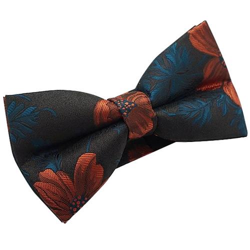 蝶ネクタイ ブラウン オレンジ フラワー 植物模様 ボウタイ 簡易装着 簡単 パーティー フォーマル メンズアクセサリー |  | 02