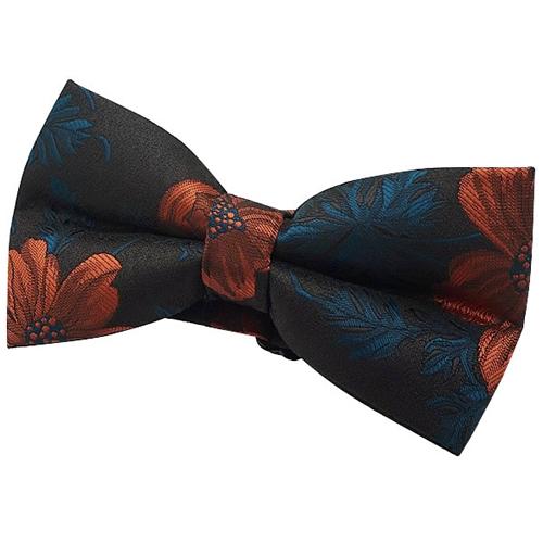 蝶ネクタイ ブラウン オレンジ フラワー 植物模様 ボウタイ 簡易装着 簡単 パーティー フォーマル メンズアクセサリー |  | 03