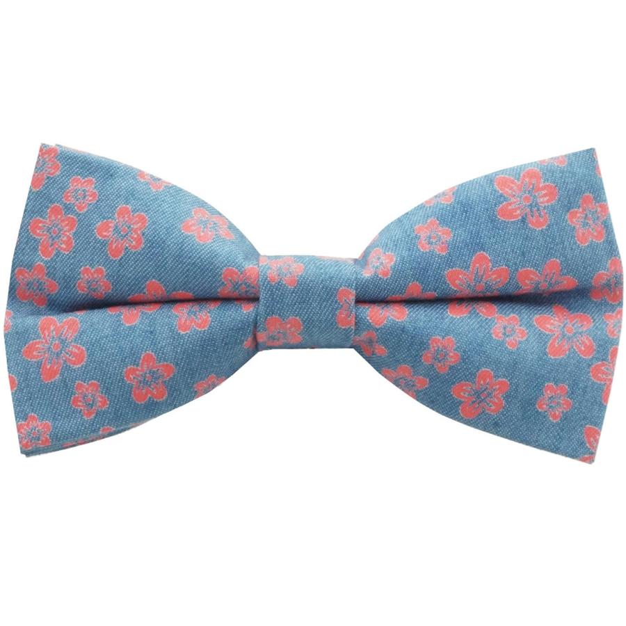 蝶ネクタイ デニム ブルー ピンク フラワー ボウタイ 簡易装着 簡単 パーティー フォーマル メンズアクセサリー |  | 01