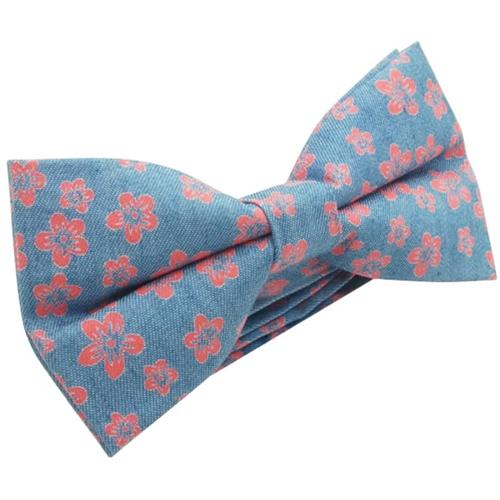 蝶ネクタイ デニム ブルー ピンク フラワー ボウタイ 簡易装着 簡単 パーティー フォーマル メンズアクセサリー |  | 02