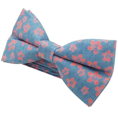 蝶ネクタイ デニム ブルー ピンク フラワー ボウタイ 簡易装着 簡単 パーティー フォーマル メンズアクセサリー |  | 03