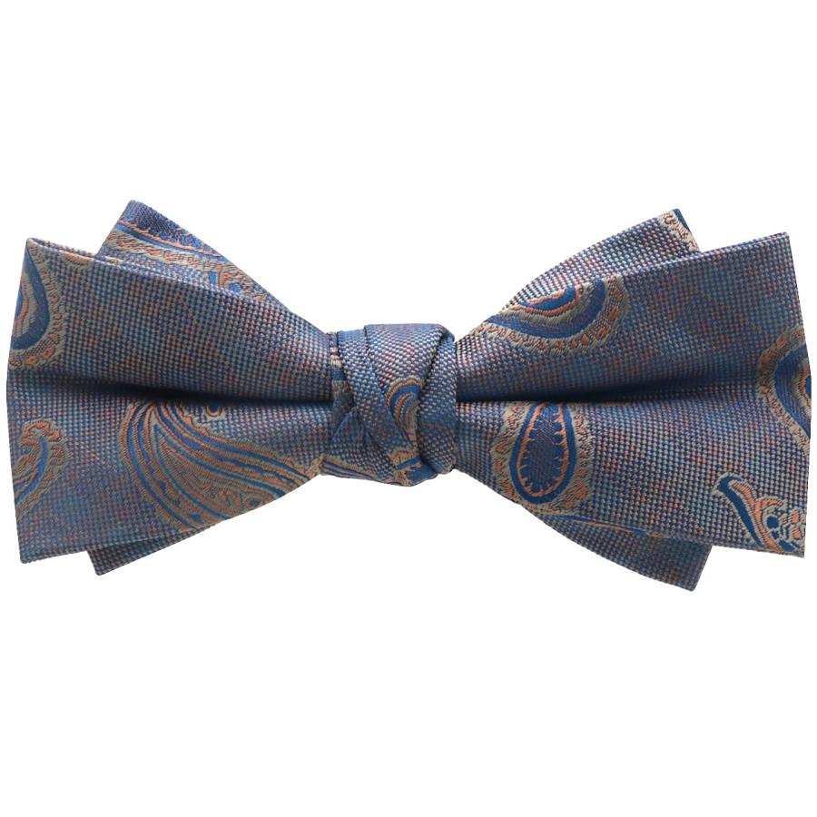 蝶ネクタイ ブルー オレンジ ペイズリー 変形 ボウタイ 簡易装着 簡単 パーティー フォーマル メンズアクセサリー |  | 01