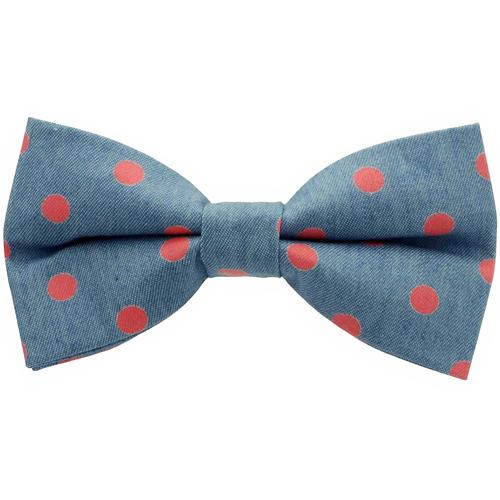 蝶ネクタイ デニム ブルー ピンク ドット 水玉 ボウタイ 簡易装着 簡単 パーティー フォーマル メンズアクセサリー |  | 01