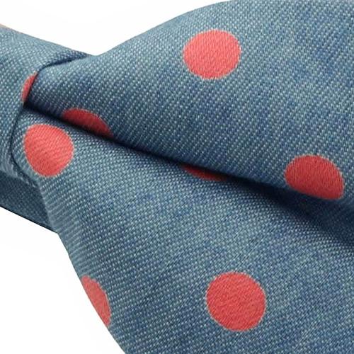 蝶ネクタイ デニム ブルー ピンク ドット 水玉 ボウタイ 簡易装着 簡単 パーティー フォーマル メンズアクセサリー |  | 04