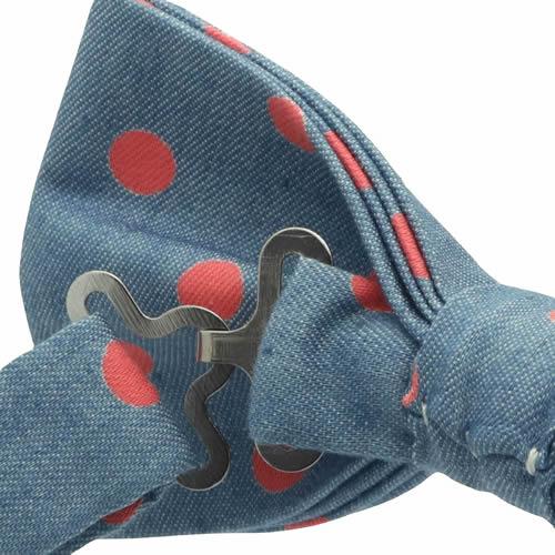 蝶ネクタイ デニム ブルー ピンク ドット 水玉 ボウタイ 簡易装着 簡単 パーティー フォーマル メンズアクセサリー |  | 05