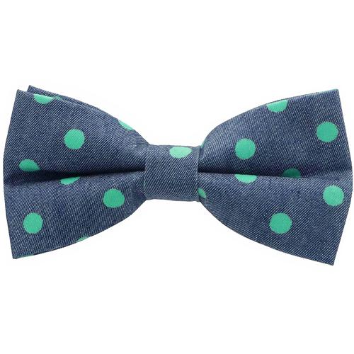 蝶ネクタイ デニム ブルー グリーン ドット 水玉 ボウタイ 簡易装着 簡単 パーティー フォーマル メンズアクセサリー |  | 01