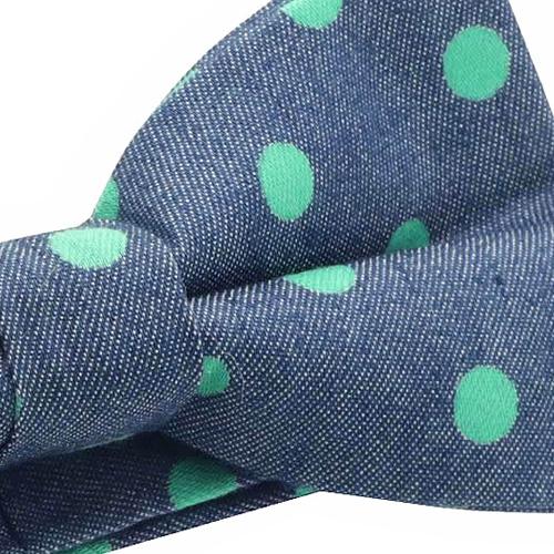 蝶ネクタイ デニム ブルー グリーン ドット 水玉 ボウタイ 簡易装着 簡単 パーティー フォーマル メンズアクセサリー |  | 04