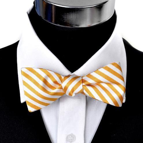 蝶ネクタイ イエロー＆ホワイト クラシック ストライプ ボウタイ パーティー フォーマル メンズアクセサリー |  | 01