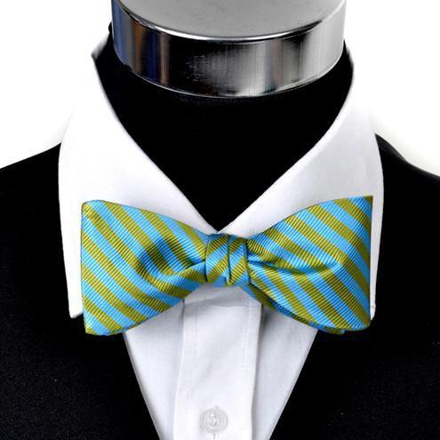 蝶ネクタイ ライトブルー＆ライトグリーン クラシック ストライプ ボウタイ パーティー フォーマル メンズアクセサリー |  | 01