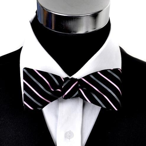 蝶ネクタイ 黒xピンクxグレー グロッシー ストライプ ボウタイ パーティー フォーマル メンズアクセサリー |  | 01