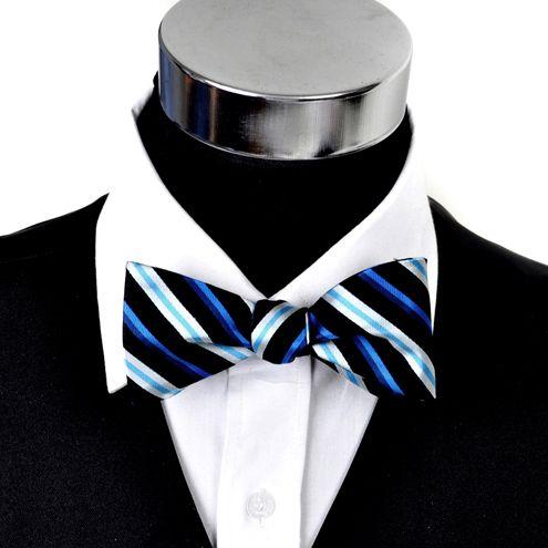 蝶ネクタイ ブルー＆ブラック マルチカラー ボールド ストライプ ボウタイ パーティー フォーマル メンズアクセサリー |  | 01