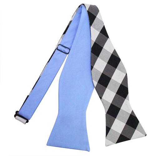 蝶ネクタイ チェック＆ライトブルー 2WAY リバーシブル ボウタイ パーティー フォーマル メンズアクセサリー |  | 01