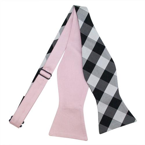 蝶ネクタイ チェック＆ライトピンク 2WAY リバーシブル ボウタイ パーティー フォーマル メンズアクセサリー |  | 01