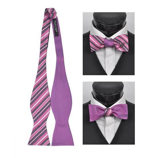 蝶ネクタイ ピンク グレー リバーシブル トラッド ストライプ ボウタイ パーティー フォーマル メンズアクセサリー |  | 01