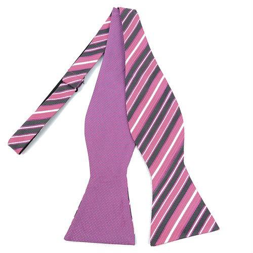 蝶ネクタイ ピンク グレー リバーシブル トラッド ストライプ ボウタイ パーティー フォーマル メンズアクセサリー |  | 02