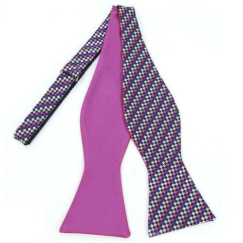 蝶ネクタイ ホットピンク リバーシブル モザイク ストライプ ボウタイ パーティー フォーマル メンズアクセサリー |  | 02