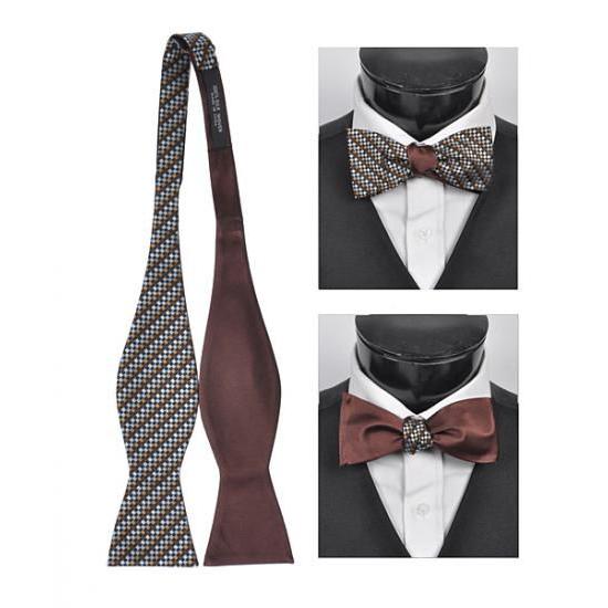 蝶ネクタイ ブラウン リバーシブル モザイク ストライプ ボウタイ パーティー フォーマル メンズアクセサリー |  | 01