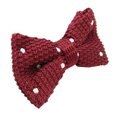 ニット 蝶ネクタイ ワインレッド ホワイト ドット ニットタイ  簡易装着 簡単 パーティー フォーマル メンズアクセサリー |  | 01