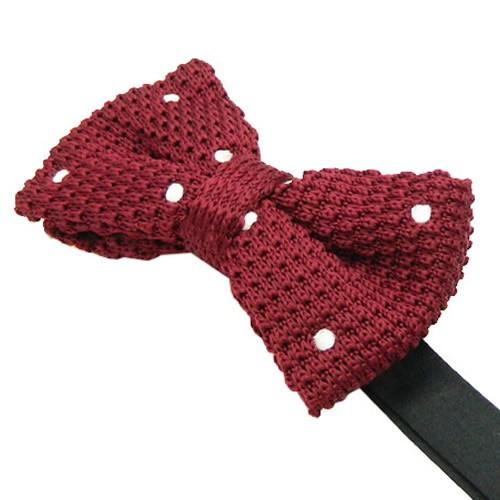 ニット 蝶ネクタイ ワインレッド ホワイト ドット ニットタイ  簡易装着 簡単 パーティー フォーマル メンズアクセサリー |  | 02