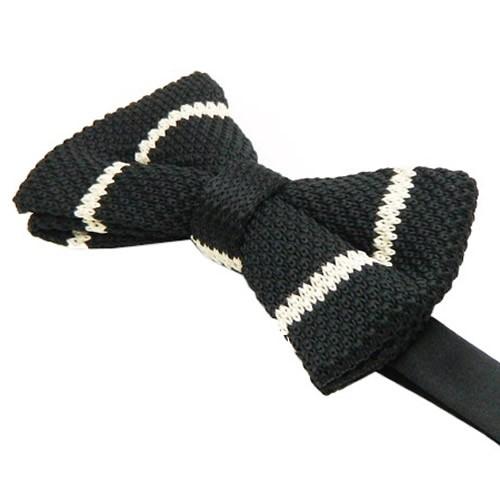 ニット 蝶ネクタイ ブラック ホワイト ストライプ ニットタイ 簡易装着 簡単 パーティー フォーマル メンズアクセサリー |  | 02