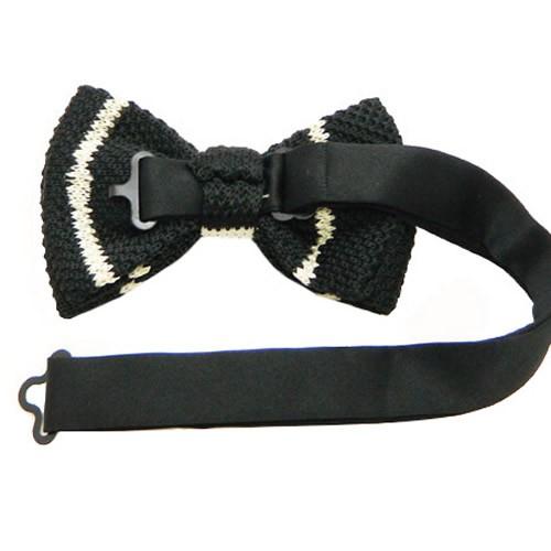 ニット 蝶ネクタイ ブラック ホワイト ストライプ ニットタイ 簡易装着 簡単 パーティー フォーマル メンズアクセサリー |  | 03