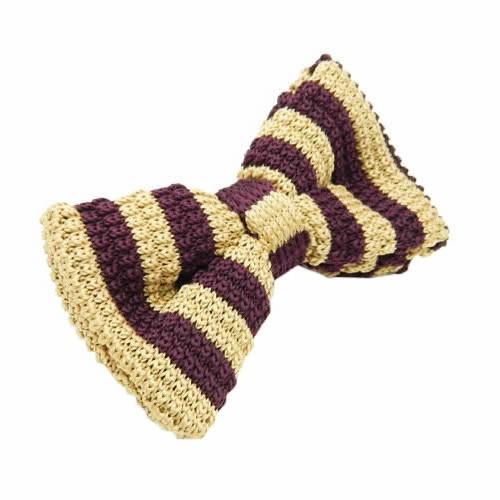 ニット 蝶ネクタイ ブラウン ベージュ ストライプ ニットタイ 簡易装着 簡単 パーティー フォーマル メンズアクセサリー |  | 01