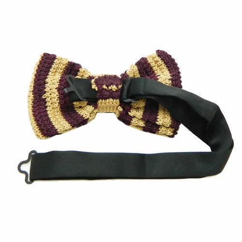 ニット 蝶ネクタイ ブラウン ベージュ ストライプ ニットタイ 簡易装着 簡単 パーティー フォーマル メンズアクセサリー |  | 03