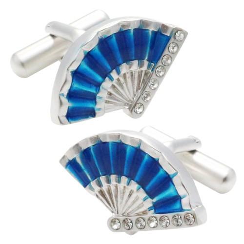 カフスボタン 扇 扇子 団扇 ブルー カフス カフリンクス メンズアクセサリー |  | 01