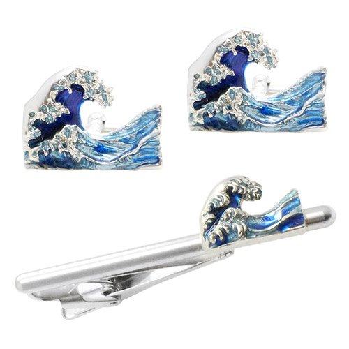 SWANK スワンク 神奈川沖浪裏 波涛 カフス ネクタイピン セット カフスボタン カフリンクス タイバー タイクリップ |  | 01