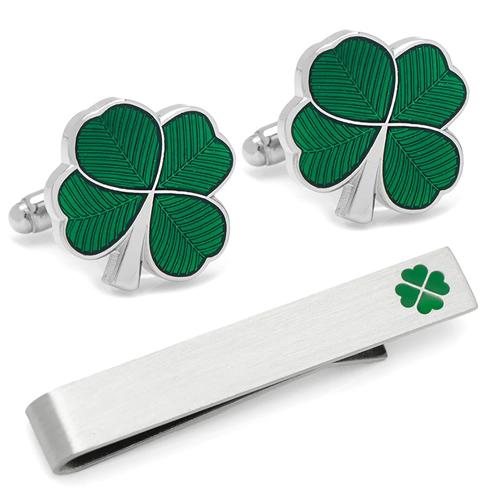 カフスボタン ネクタイピン セット グリーン クローバー カフス カフリンクス タイバー タイクリップ |  | 01