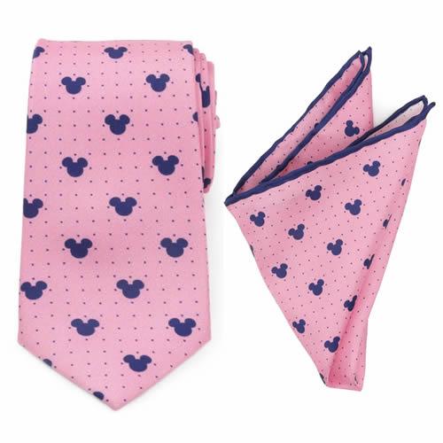 Disney ミッキー ピンク ドット ネクタイ ポケットチーフ セット | 