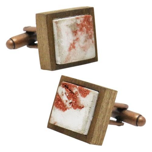 カフス カフスボタン オリジナル 手作り コーシ オリーブ セメントミックス カッパー カフリンクス |  | 01