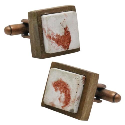 カフス カフスボタン オリジナル 手作り コーシ オリーブ セメントミックス カッパー カフリンクス |  | 02