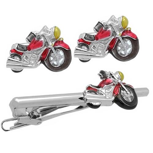 SWANK スワンク カフス ネクタイピン セット バイク レッド アメリカンバイク カフスボタン カフリンクス タイバー タイクリップ | 